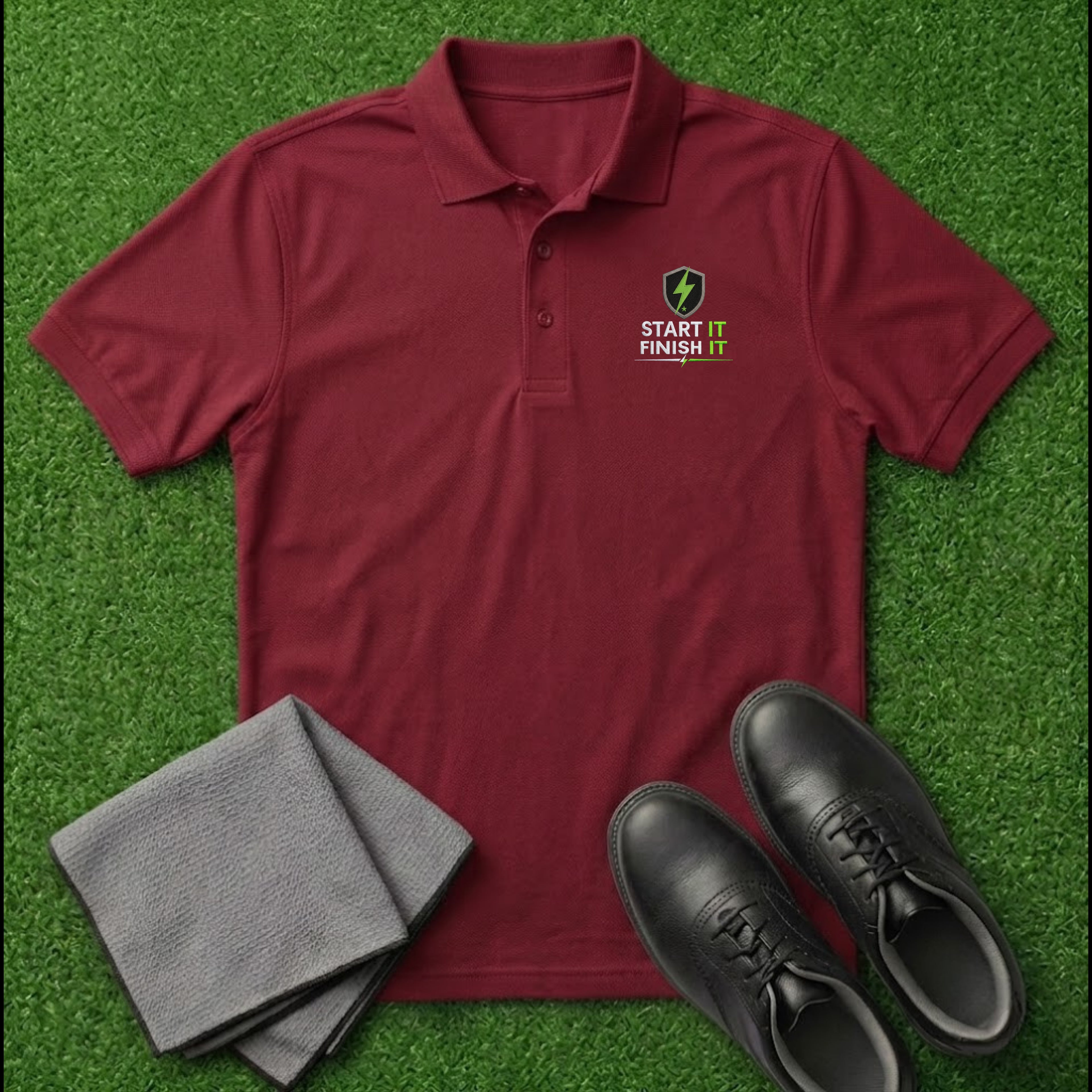 'START IT FINISH IT' Shield+ Embroidered Performance Golf Polo (Sport-Tech Unisex)