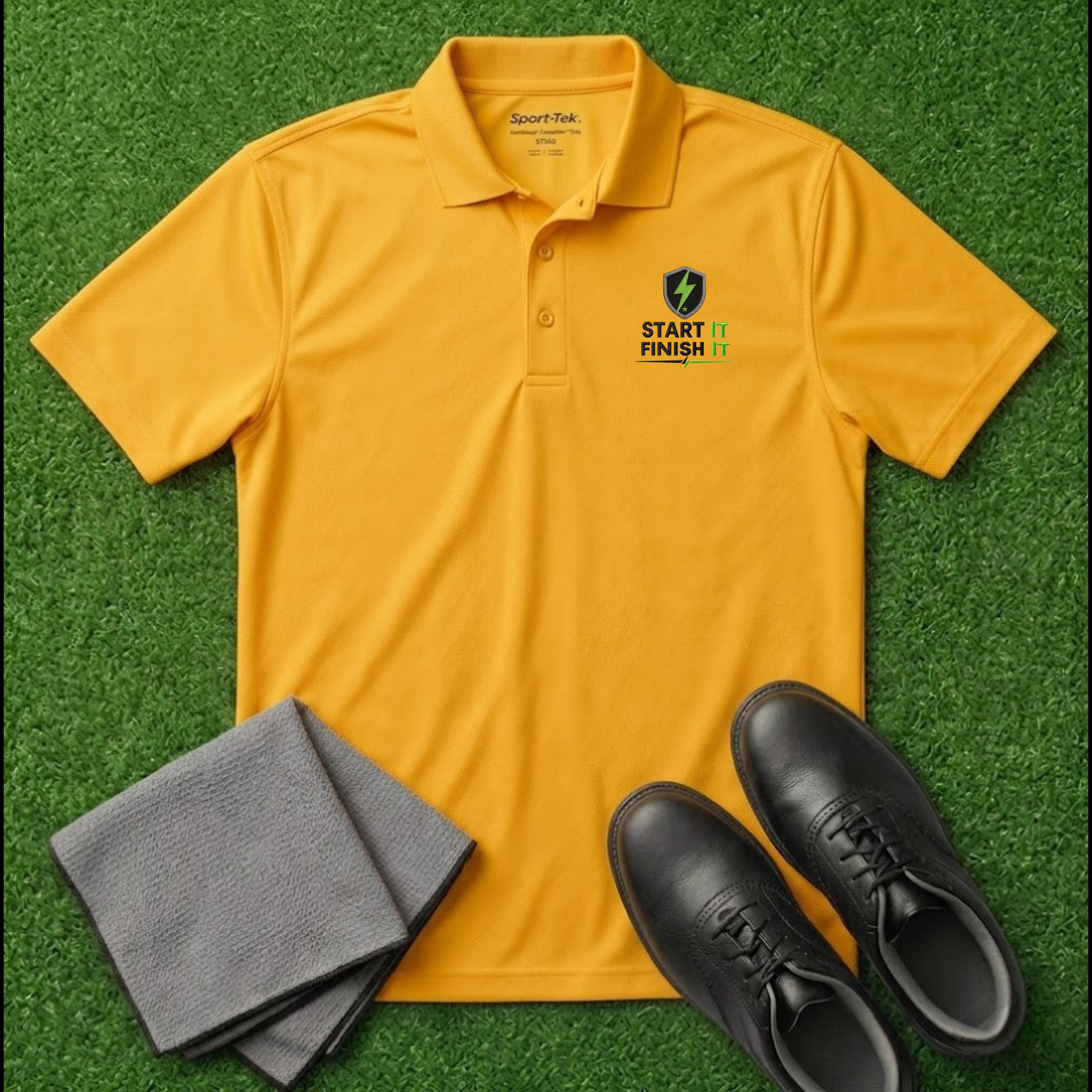 'START IT FINISH IT' Shield+ Embroidered Performance Golf Polo (Sport-Tech Unisex)