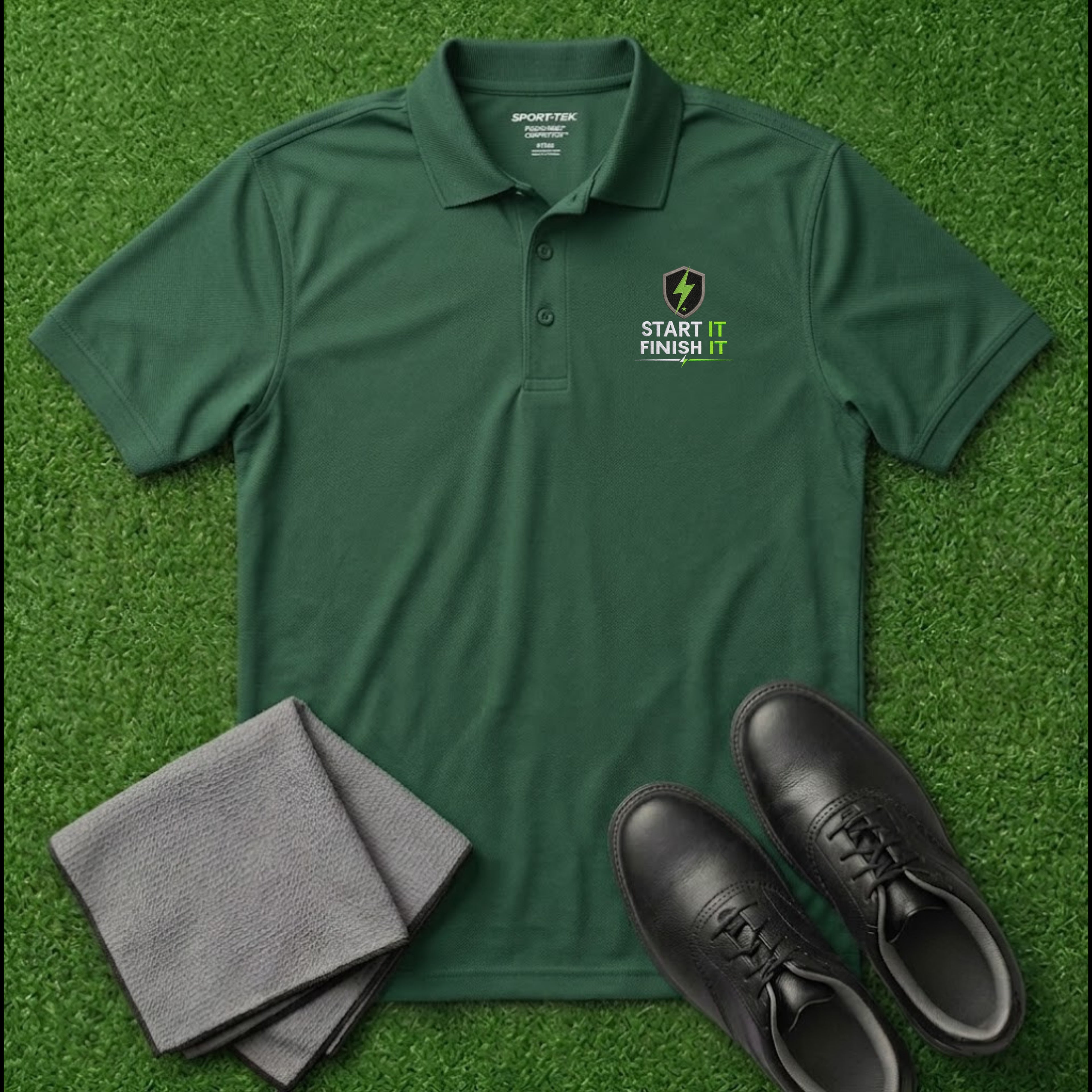 'START IT FINISH IT' Shield+ Embroidered Performance Golf Polo (Sport-Tech Unisex)
