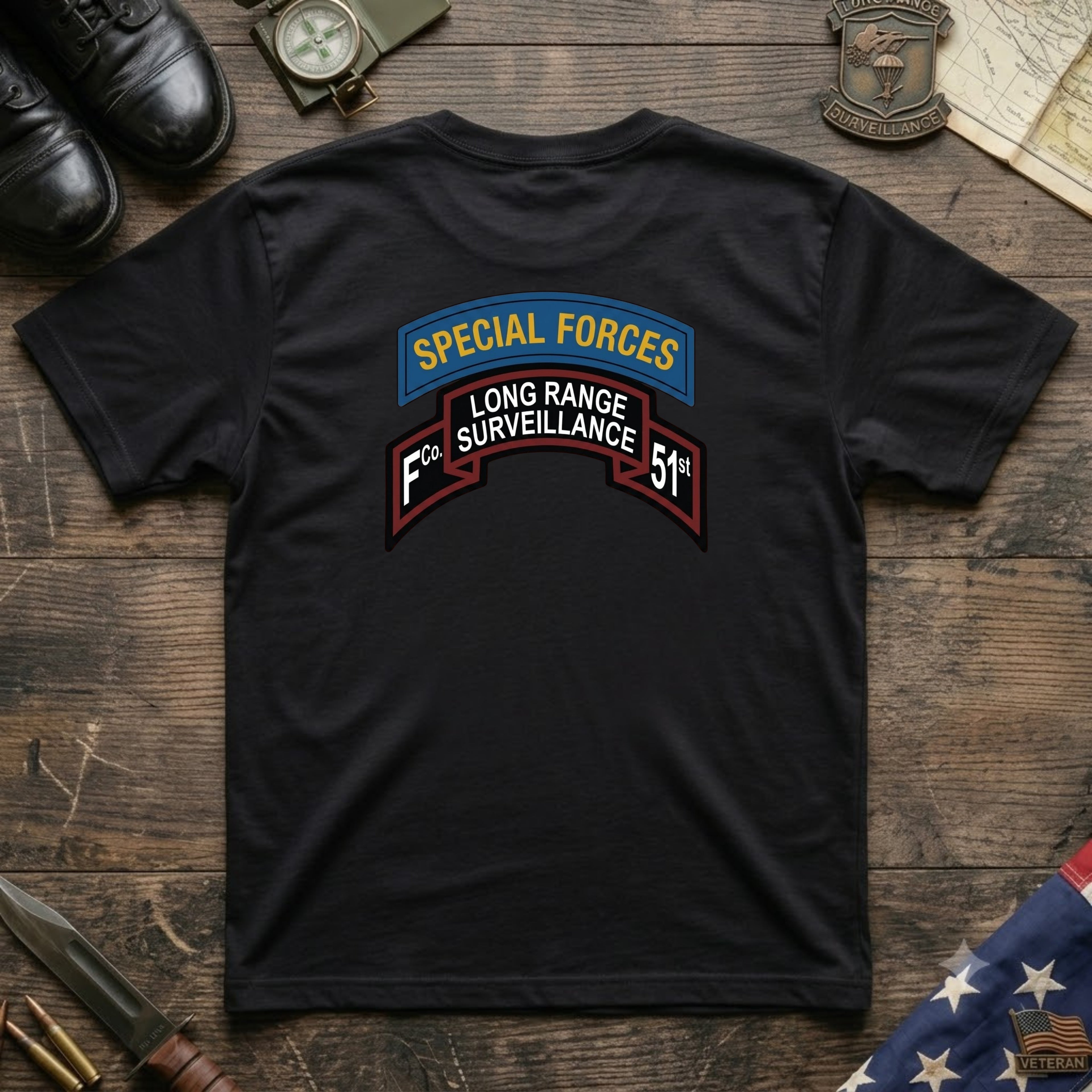 F Co. 51st Infantry (LRS) Scroll with SF Tab Softstyle T-Shirt