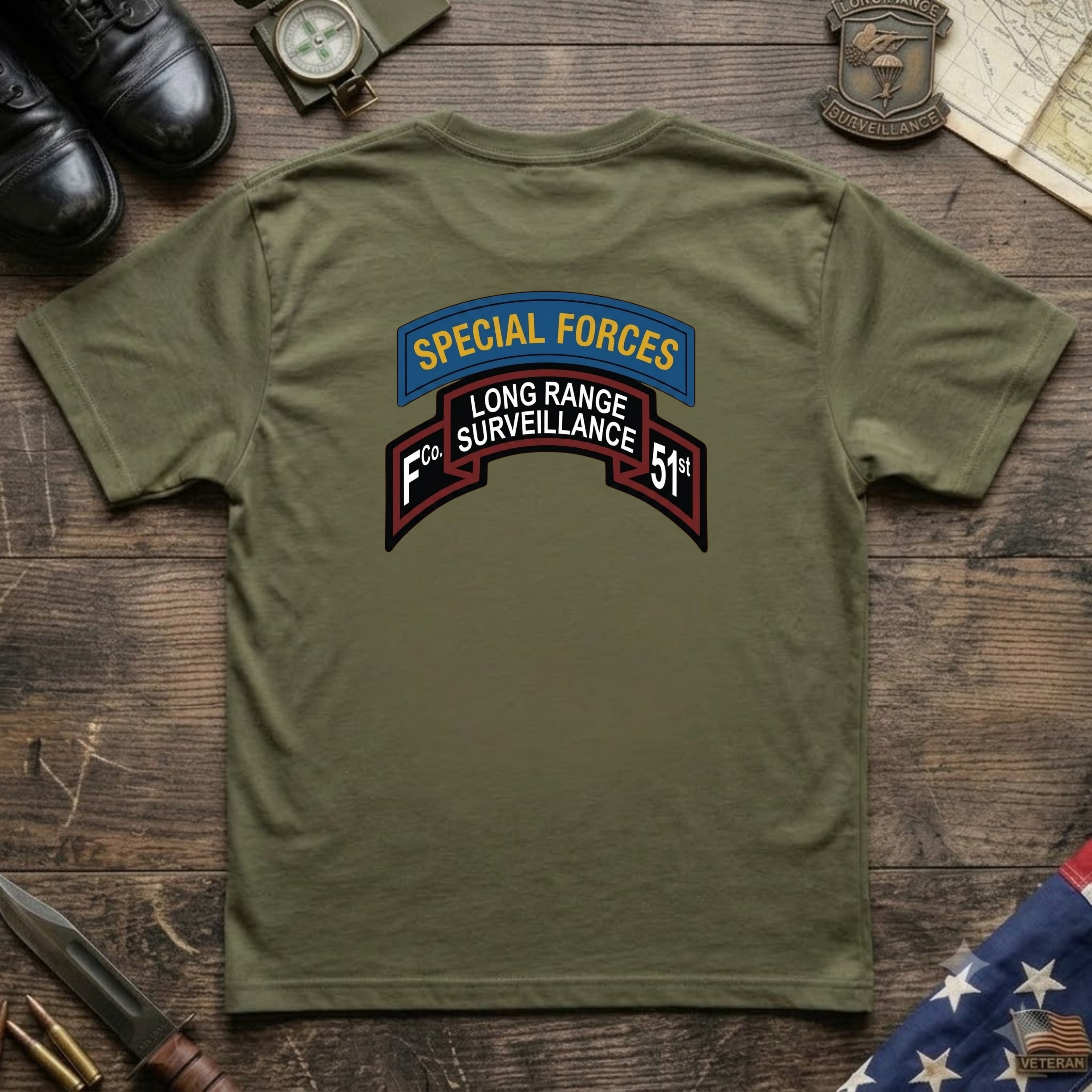 F Co. 51st Infantry (LRS) Scroll with SF Tab Softstyle T-Shirt