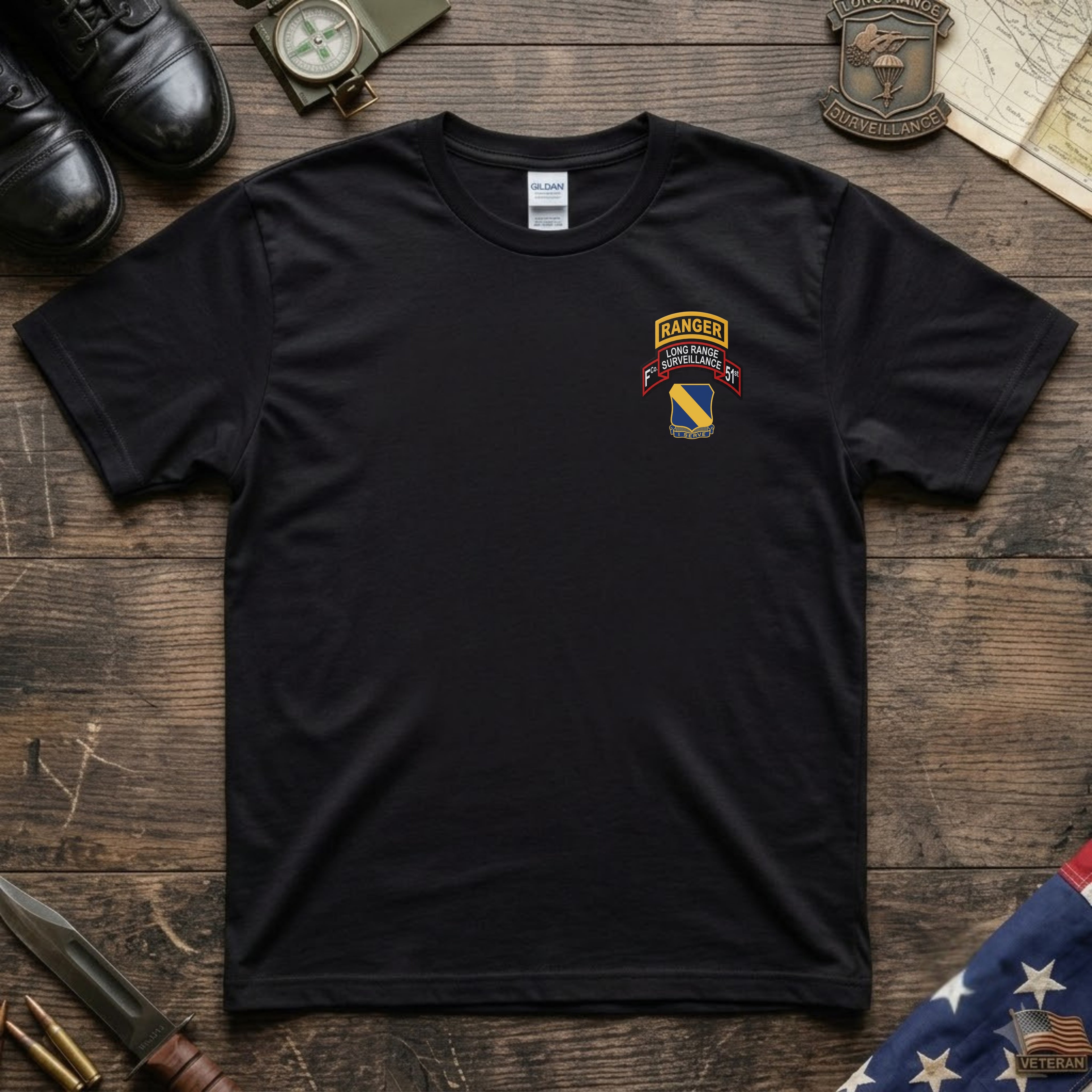 F Co. 51st Infantry (LRS) Unit Patch with SF Tab Softstyle T-Shirt