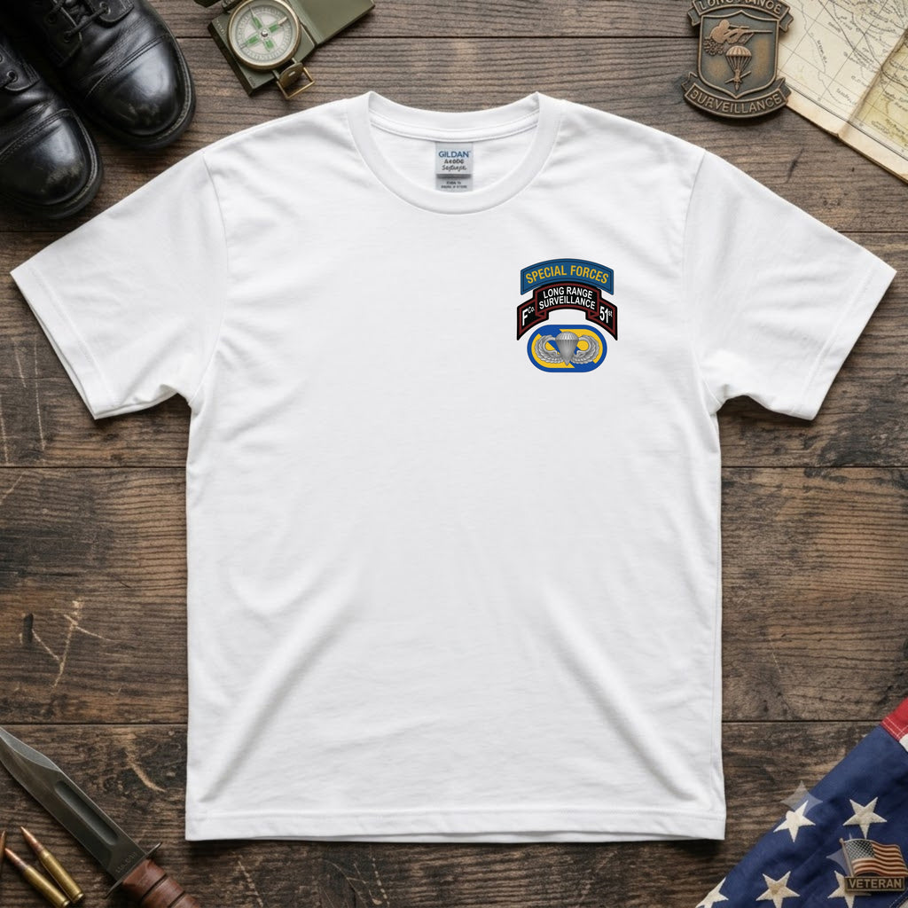 F Co. 51st Infantry (LRS) Scroll with SF Tab & Basic Wings Softstyle T-Shirt