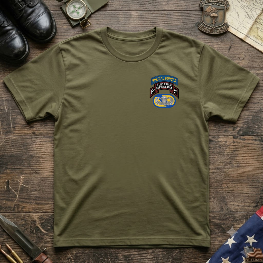F Co. 51st Infantry (LRS) Scroll with SF Tab & Basic Wings Softstyle T-Shirt