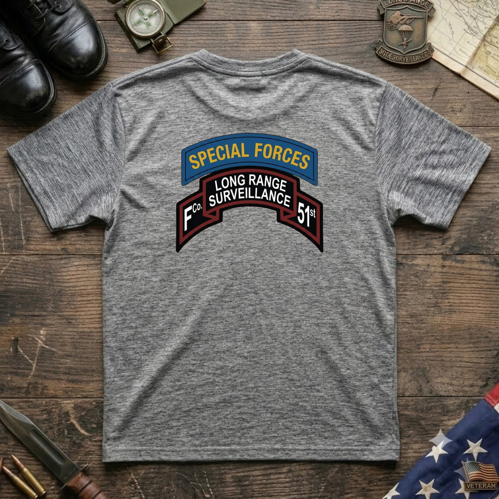F Co. 51st Infantry (LRS) Scroll with SF Tab & Basic Wings Softstyle T-Shirt