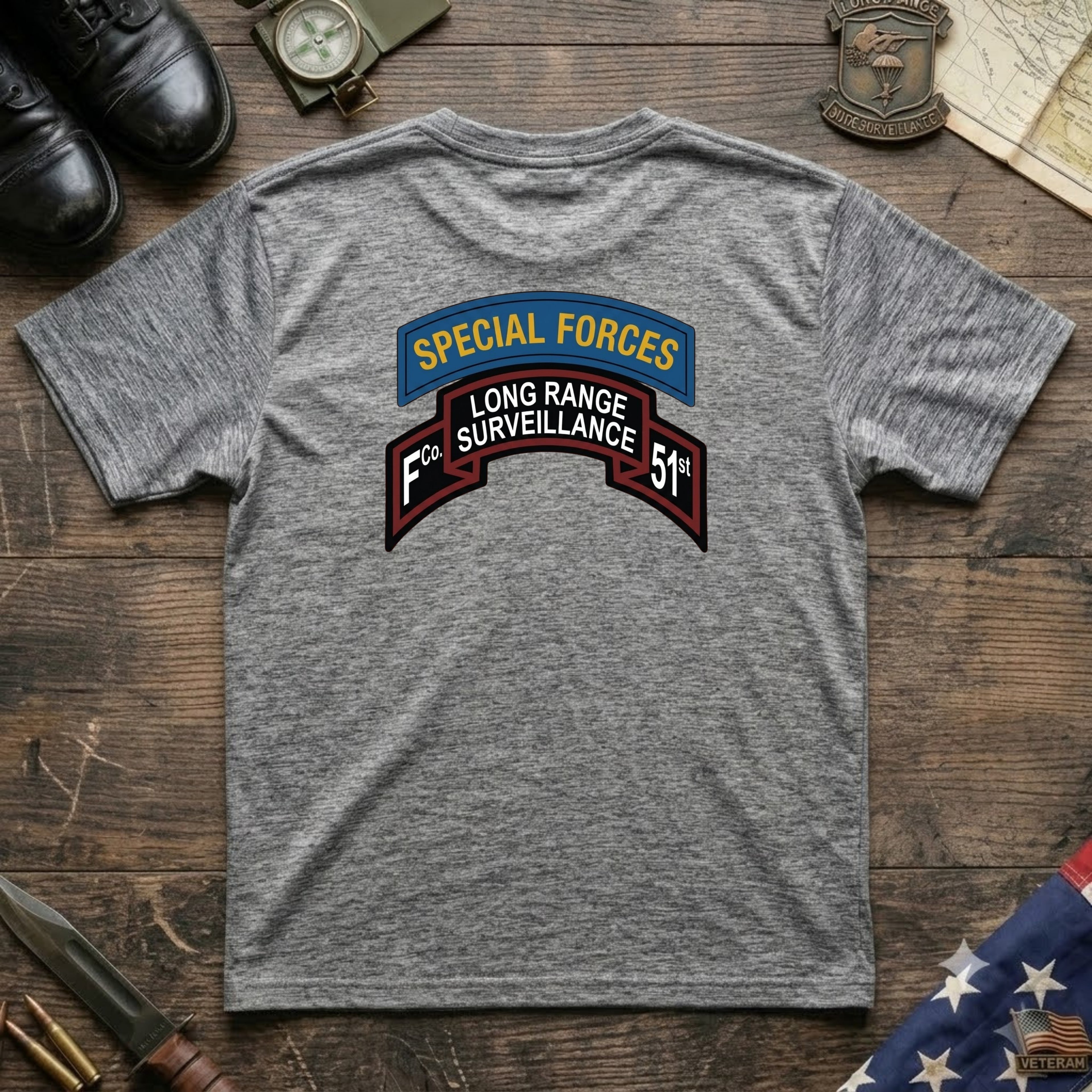 F Co. 51st Infantry (LRS) Scroll with SF Tab & Master Wings Softstyle T-Shirt