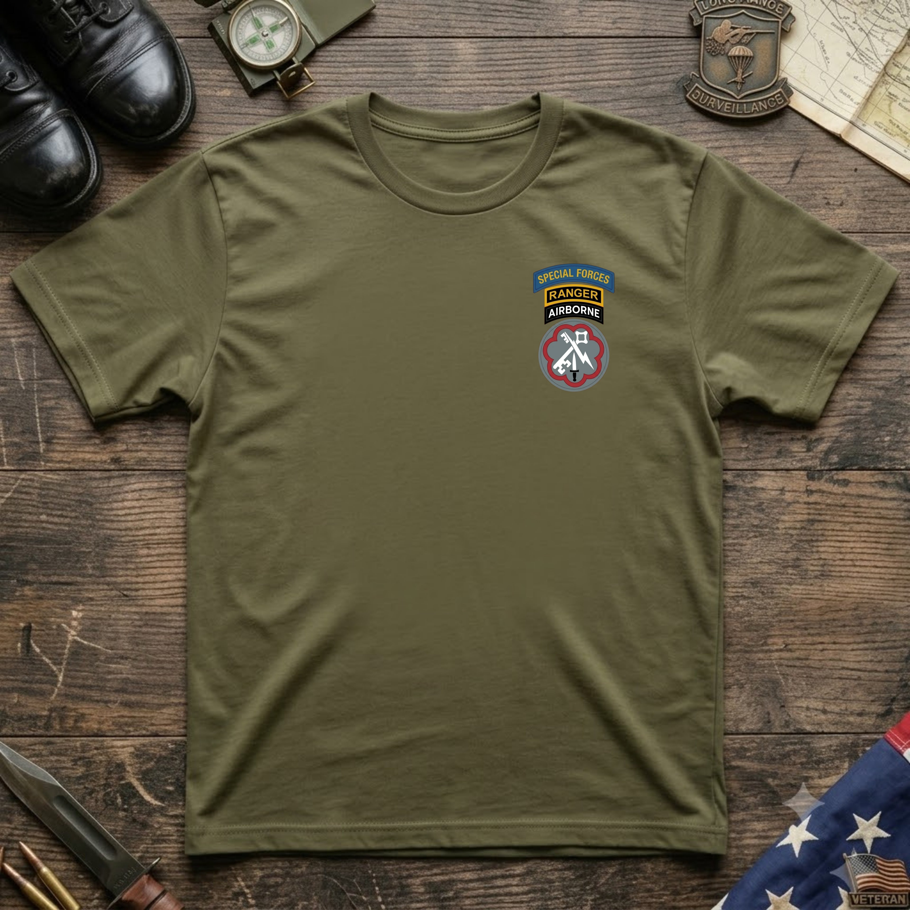 F Co. 51st Infantry (LRS) Unit Patch with SF & Ranger Tab Softstyle T-Shirt