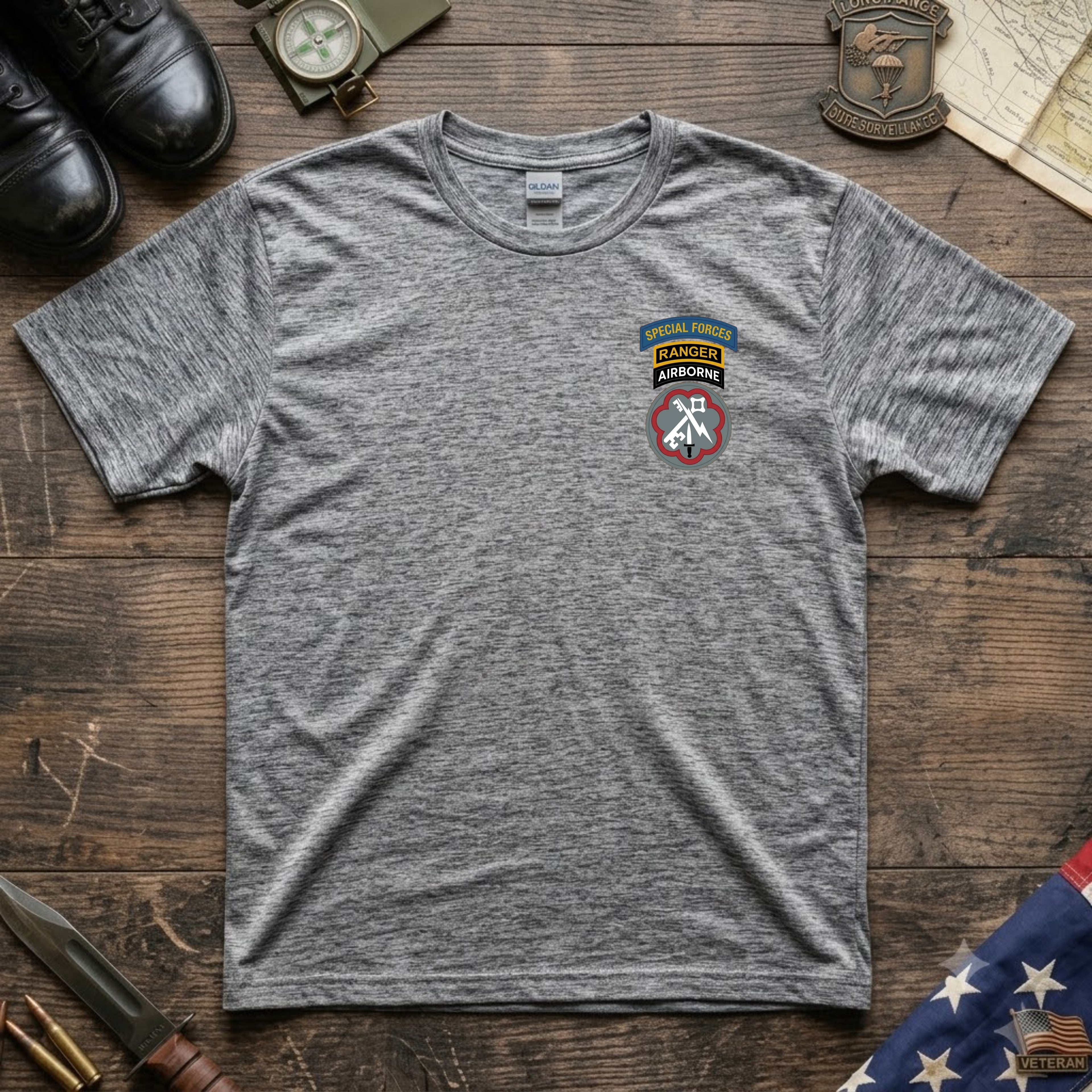 F Co. 51st Infantry (LRS) Unit Patch with SF & Ranger Tab Softstyle T-Shirt