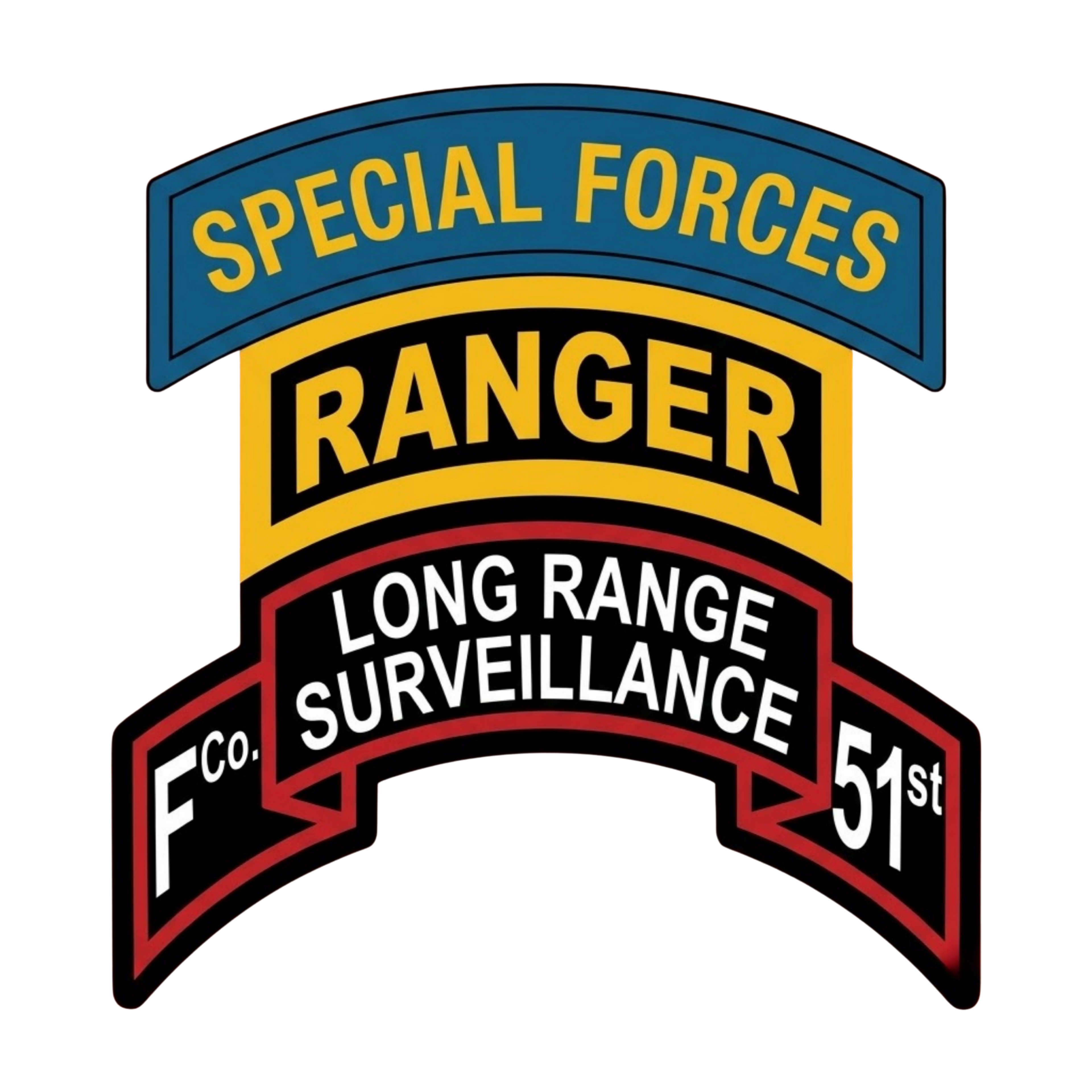 F Co. 51st Infantry (LRS) Scroll with SF & Ranger Tab & Basic Wings Softstyle T-Shirt