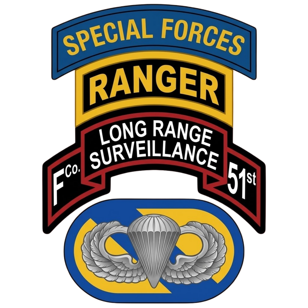 F Co. 51st Infantry (LRS) Scroll with SF & Ranger Tab & Basic Wings Softstyle T-Shirt