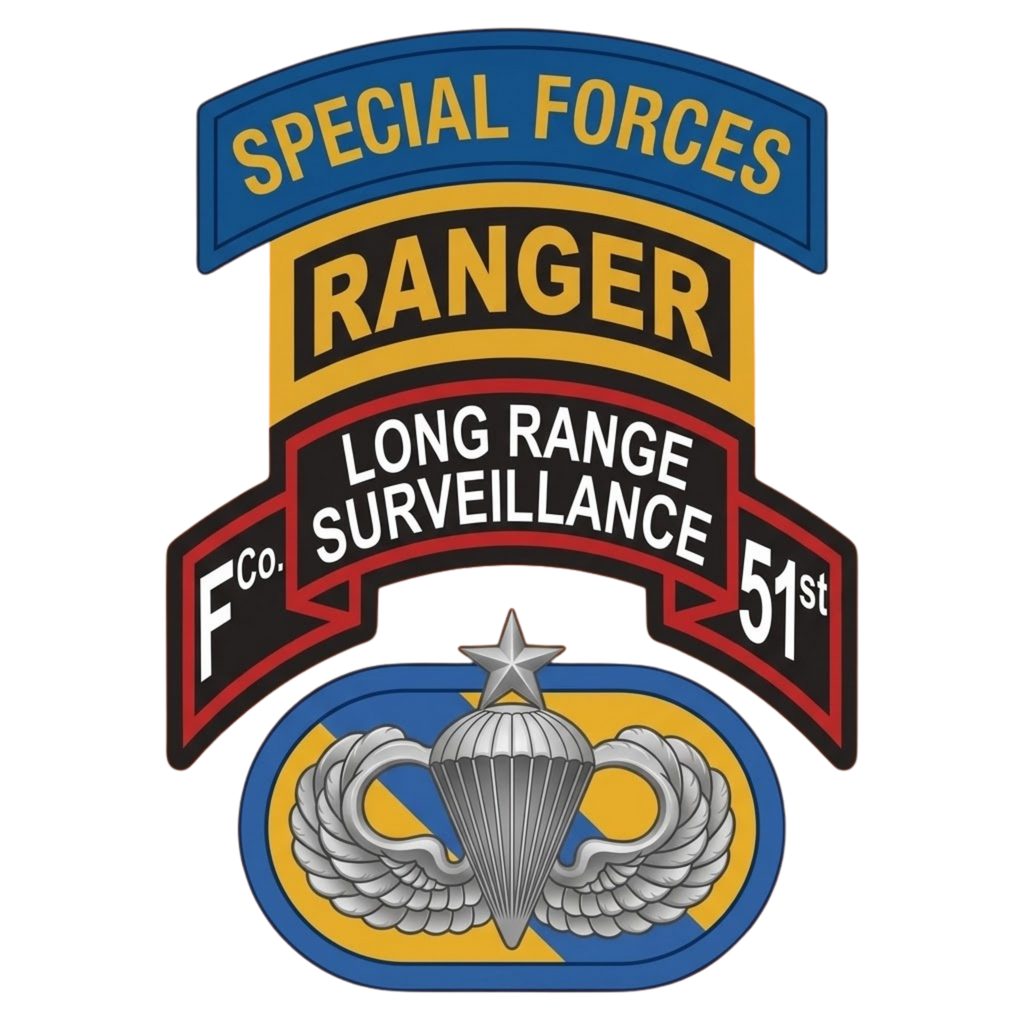 F Co. 51st Infantry (LRS) Scroll with SF & Ranger Tab & Senior Wings Softstyle T-Shirt