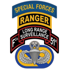 F Co. 51st Infantry (LRS) Scroll with SF & Ranger Tab & Master Wings Softstyle T-Shirt