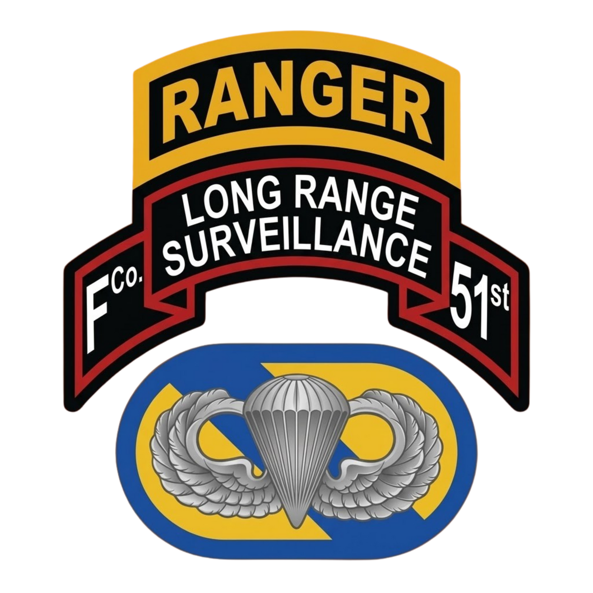 F Co. 51st Infantry (LRS) Scroll with Ranger Tab & Basic Wings Softstyle T-Shirt