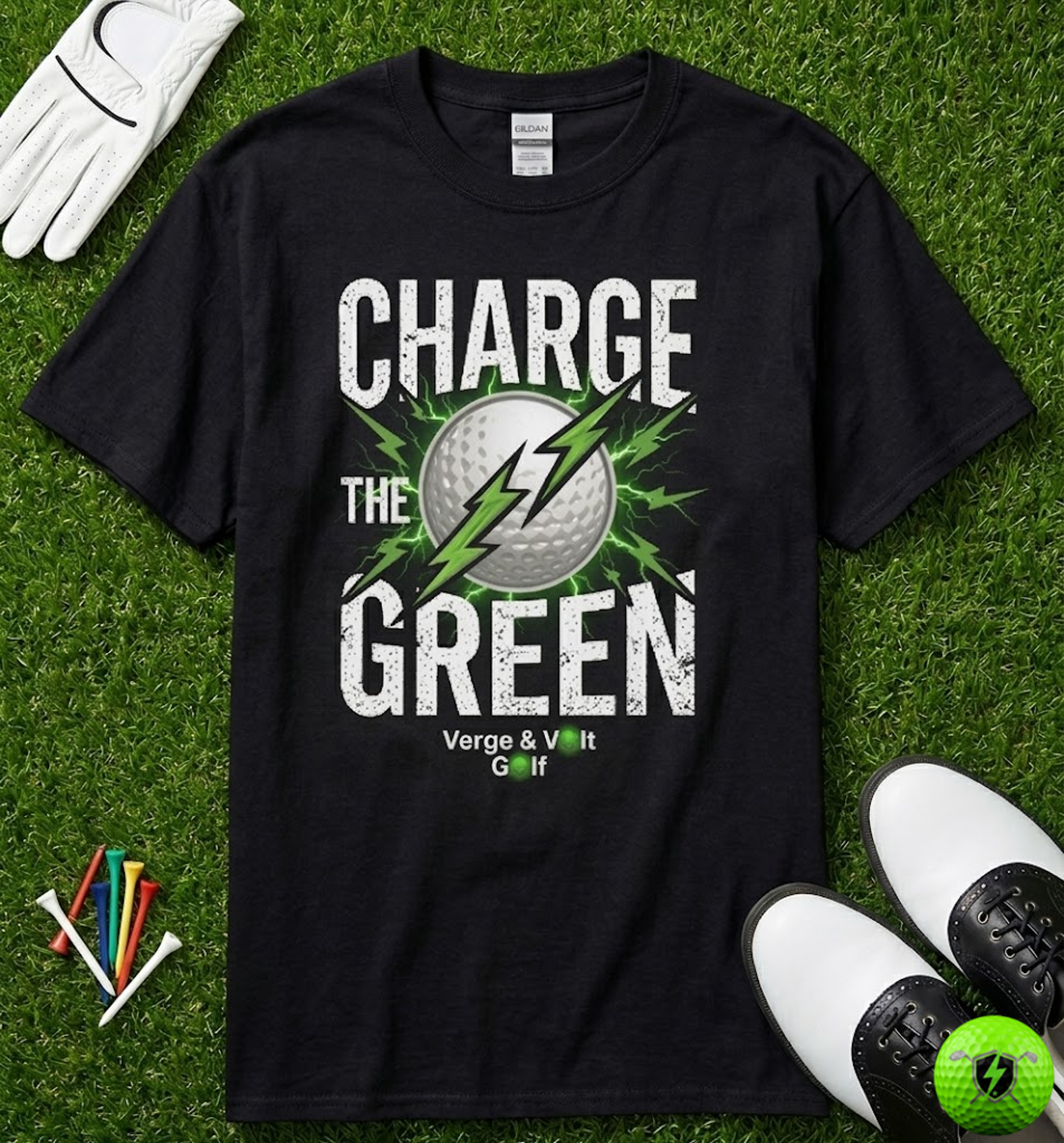 Verge & Volt Golf Charge the Green Electrostatic T-Shirt