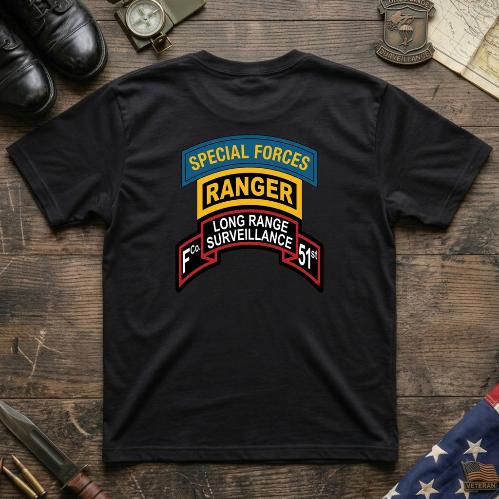F Co. 51st Infantry (LRS) Scroll with SF & Ranger Tab & Basic Wings Softstyle T-Shirt