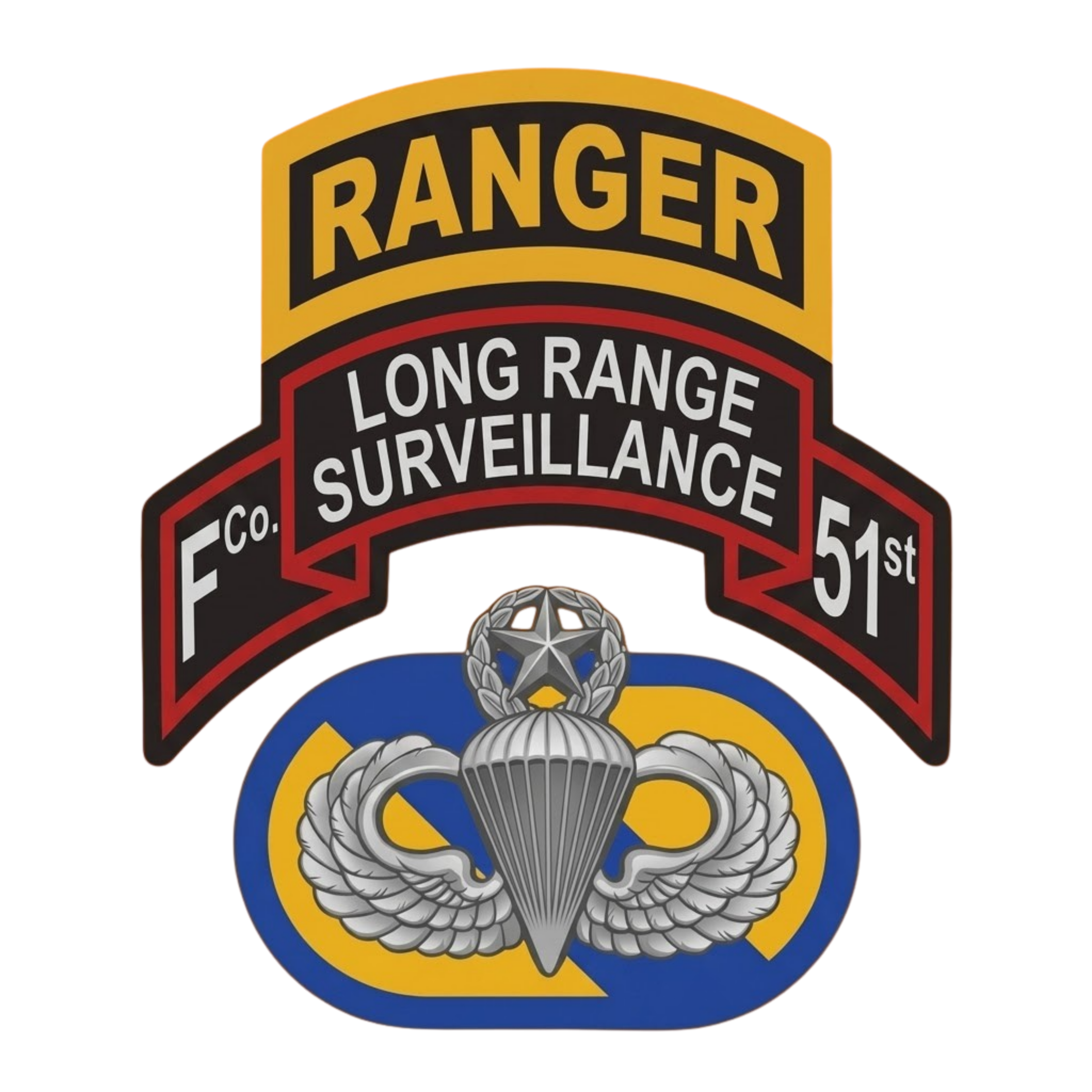 F Co. 51st Infantry (LRS) Scroll with Ranger Tab & Master Wings Softstyle T-Shirt