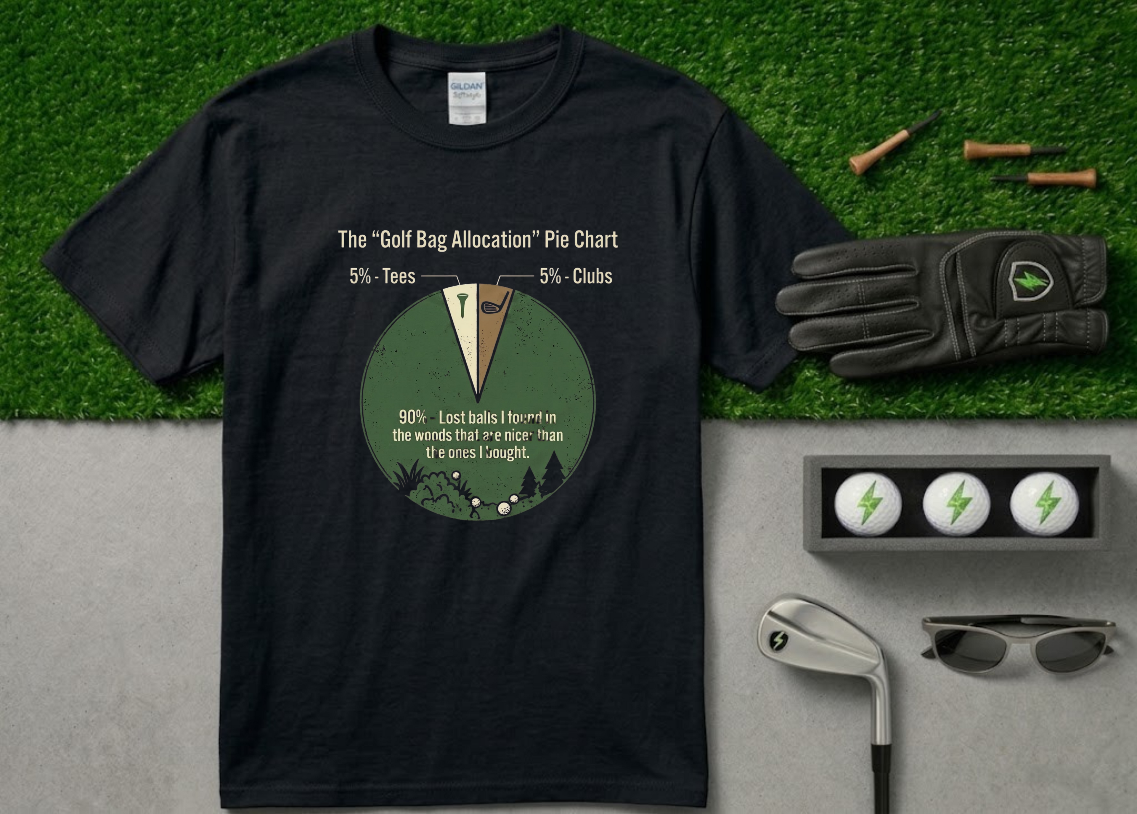 The "Golf Bag Allocation" Pie Chart Funny Golf T-Shirt