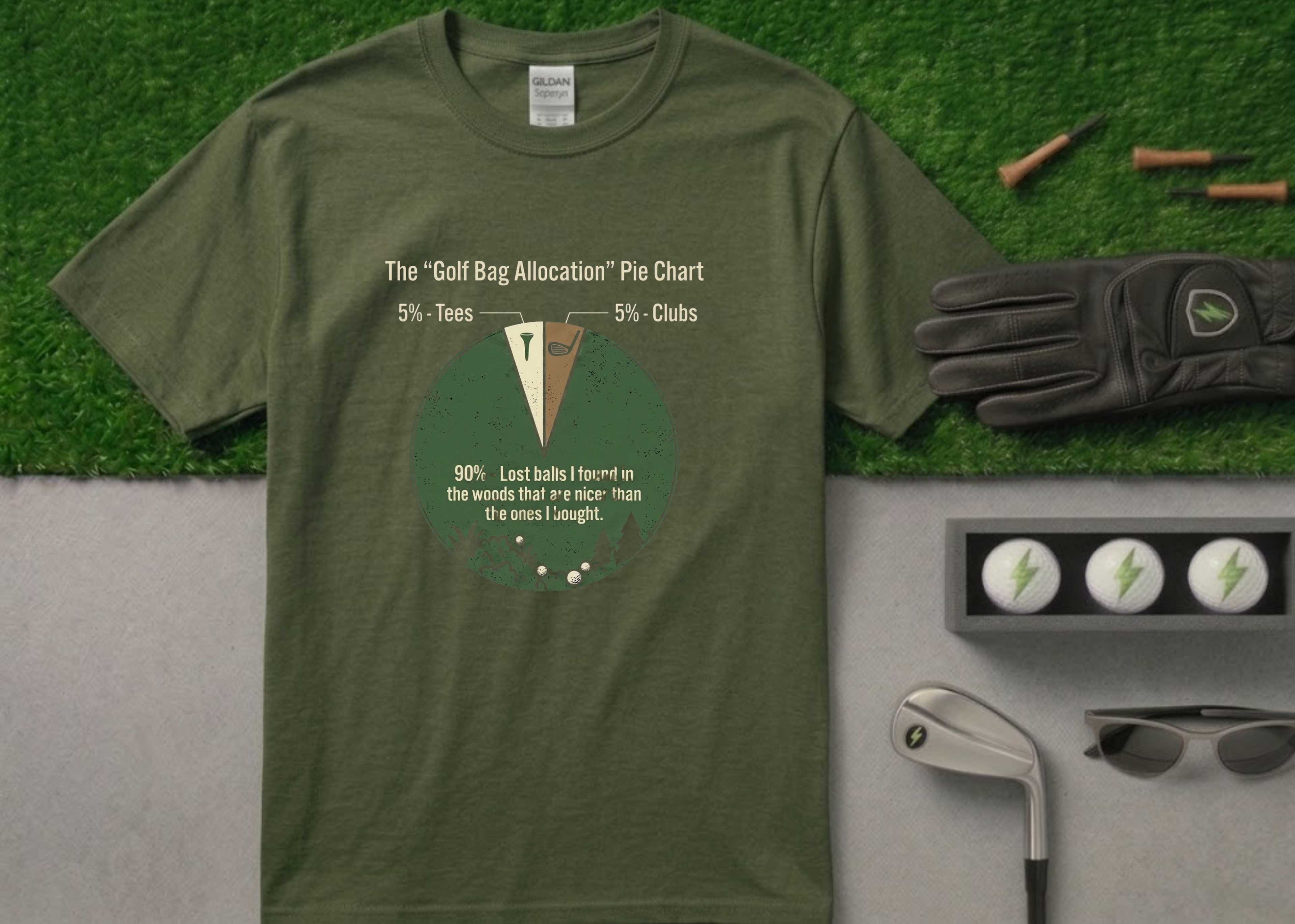 The "Golf Bag Allocation" Pie Chart Funny Golf T-Shirt