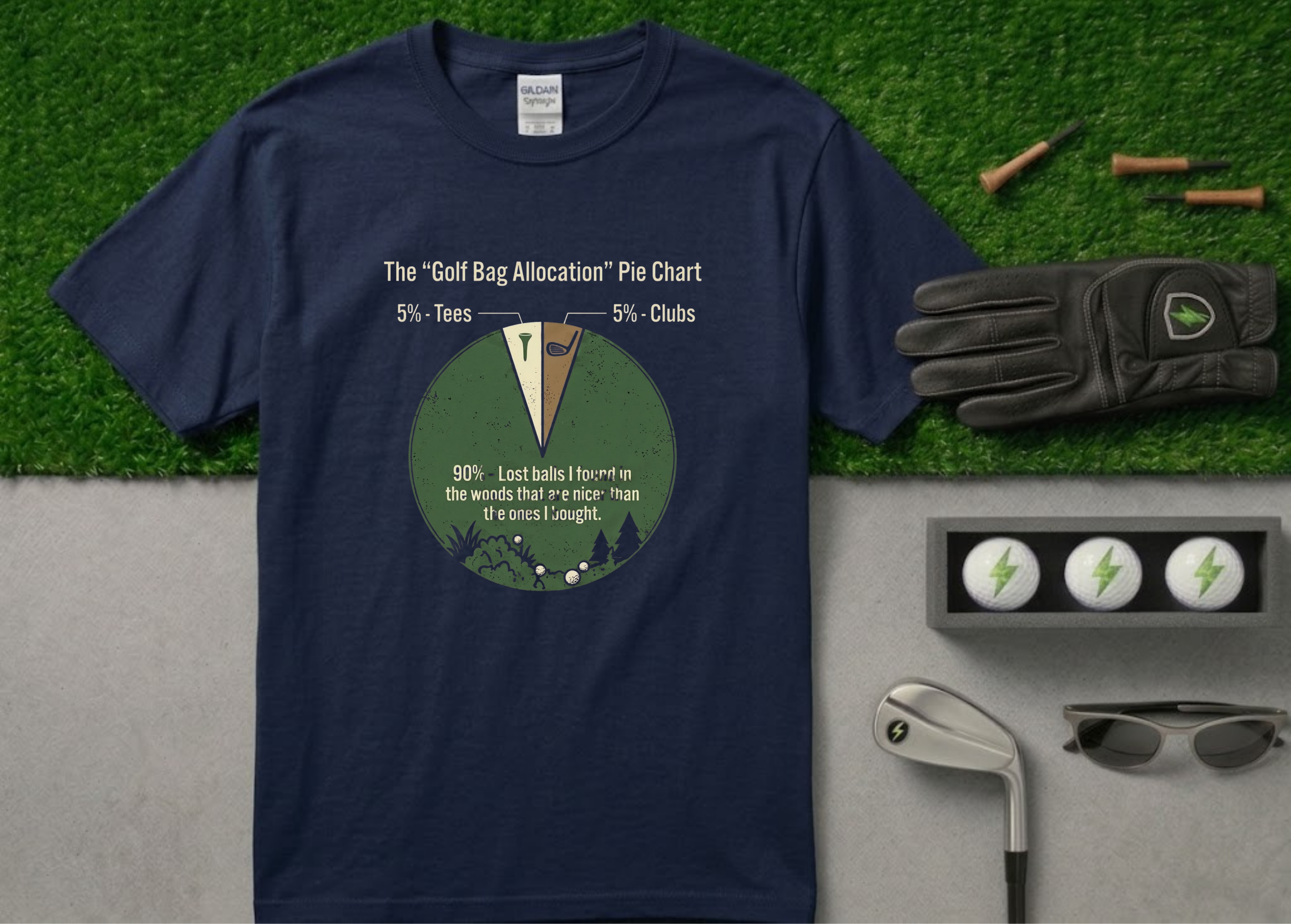 The "Golf Bag Allocation" Pie Chart Funny Golf T-Shirt